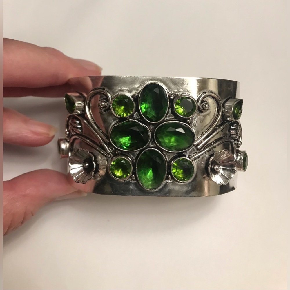 Peridot Stamped Solid 925 Sterling Silver Cuff Bracelet